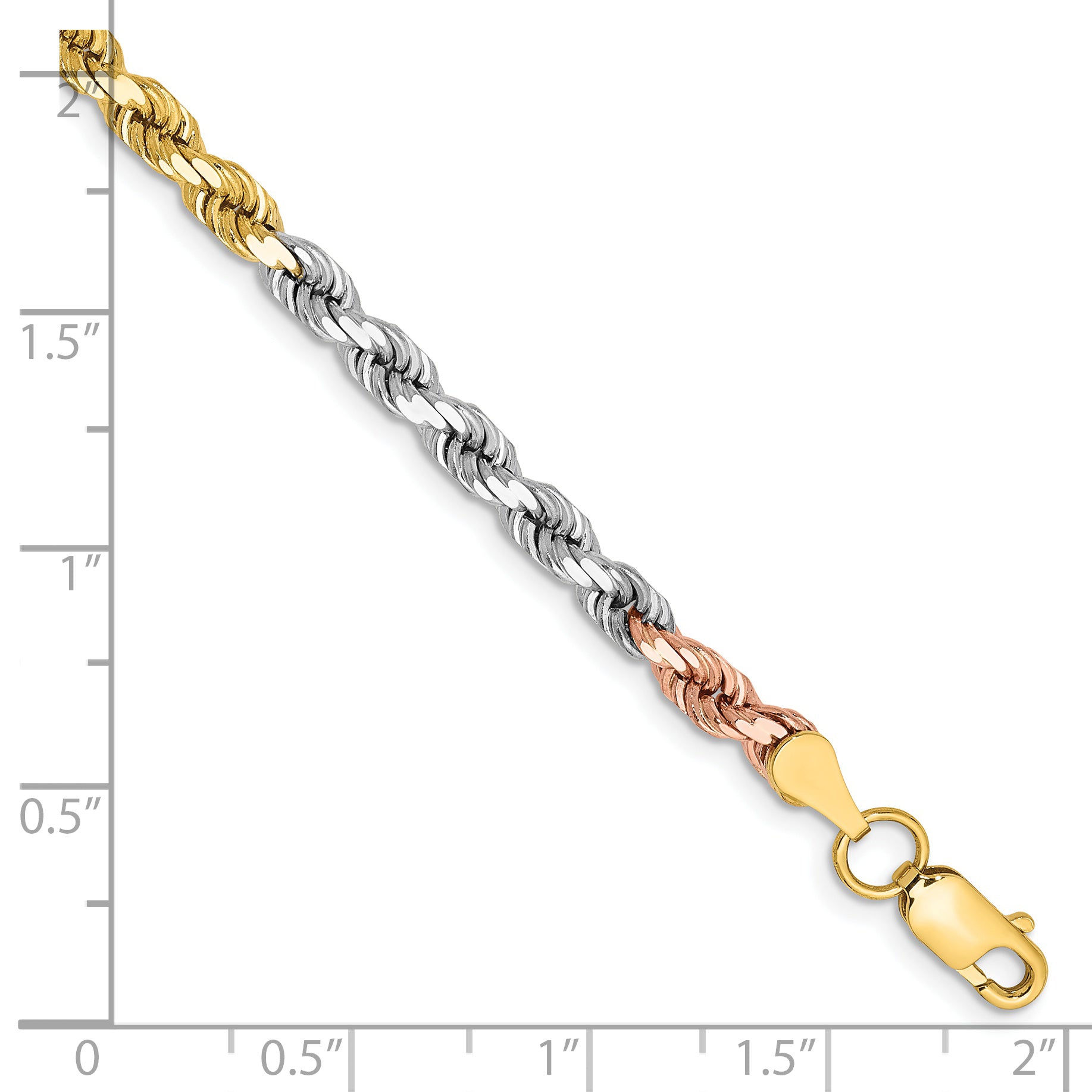 14K Tri-Color Gold Solid Diamond-Cut Rope Chain Necklace 4mm Secondary image