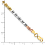 14K Tri-Color Gold Solid Diamond-Cut Rope Chain Necklace 4mm