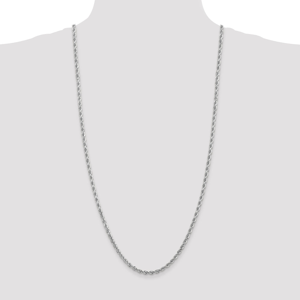 14K White Gold 30 inch 4mm Diamond-cut Rope with Lobster Clasp Chain