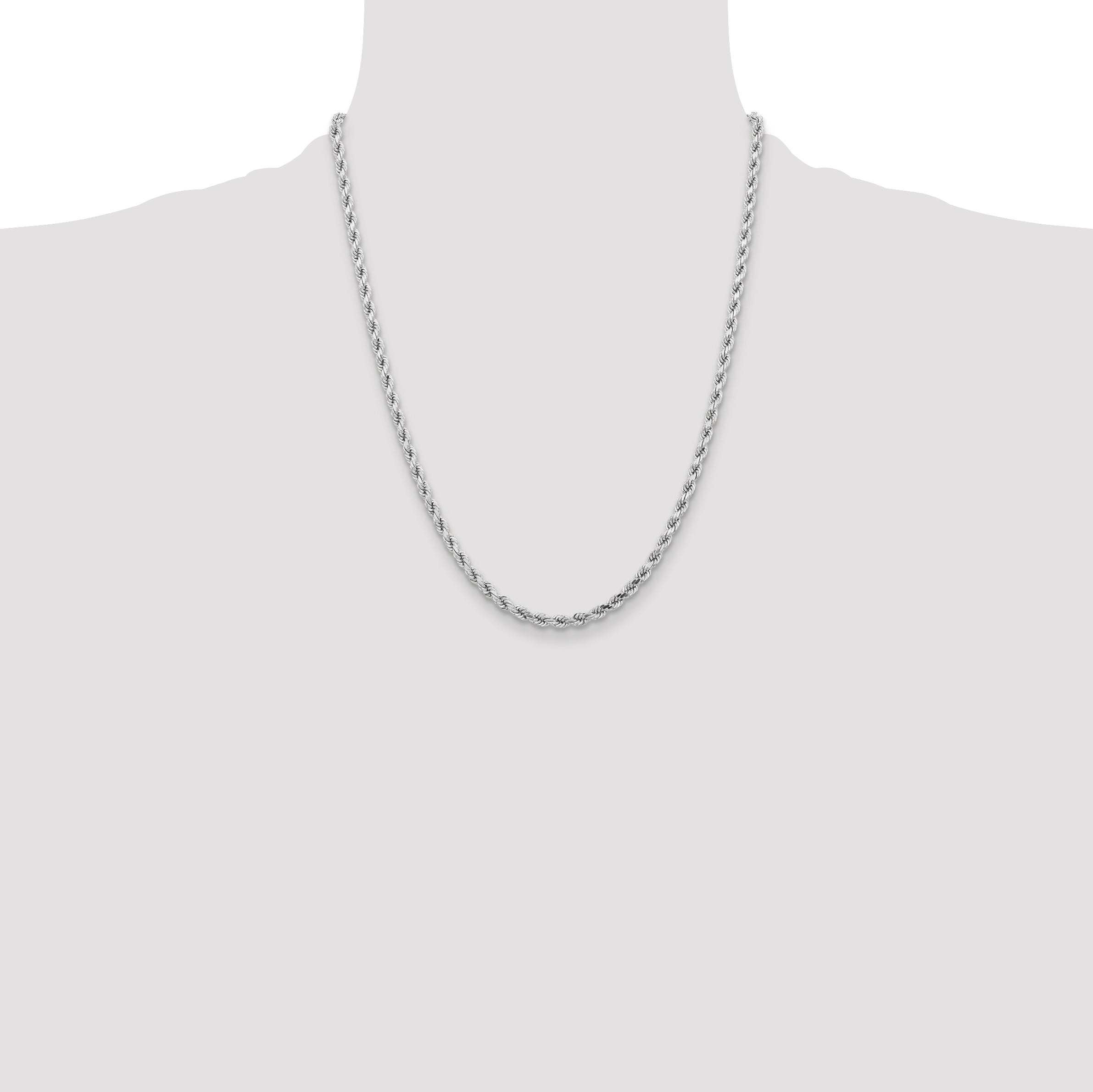 14K White Gold 22 inch 4.25mm Diamond-cut Rope with Lobster Clasp Chain