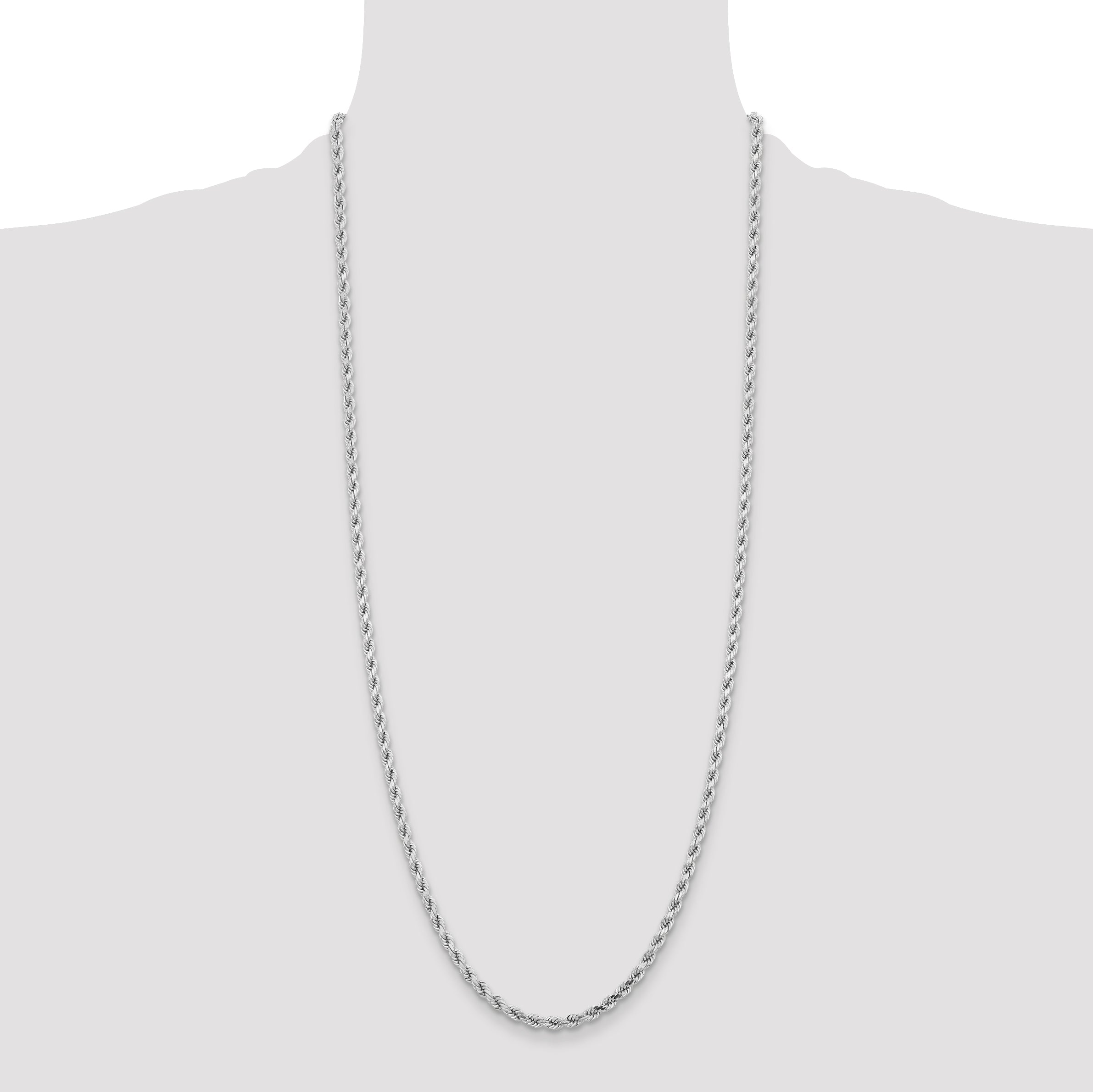 14K White Gold 30 inch 4.25mm Diamond-cut Rope with Lobster Clasp Chain