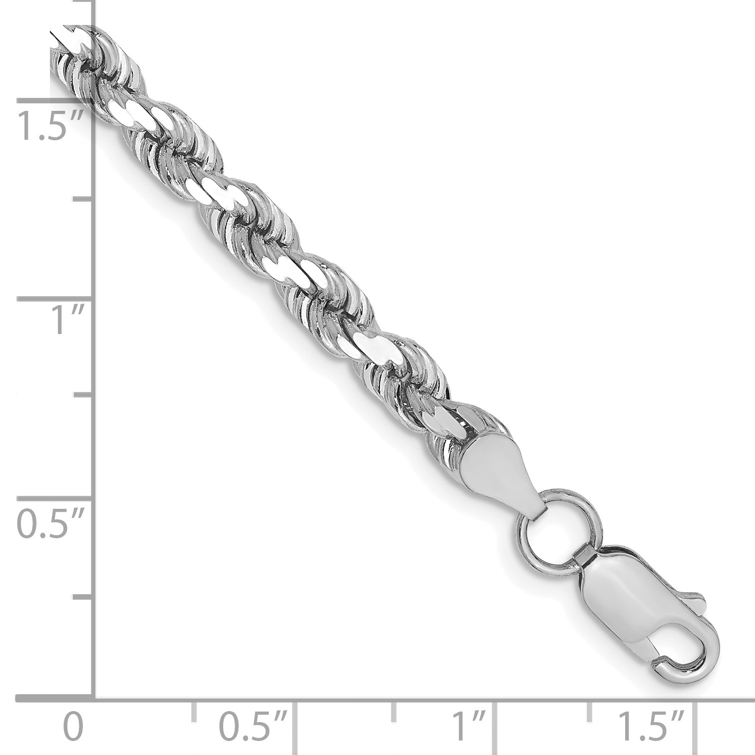 14K White Gold 8 inch 4.5mm Diamond-cut Rope with Lobster Clasp Chain