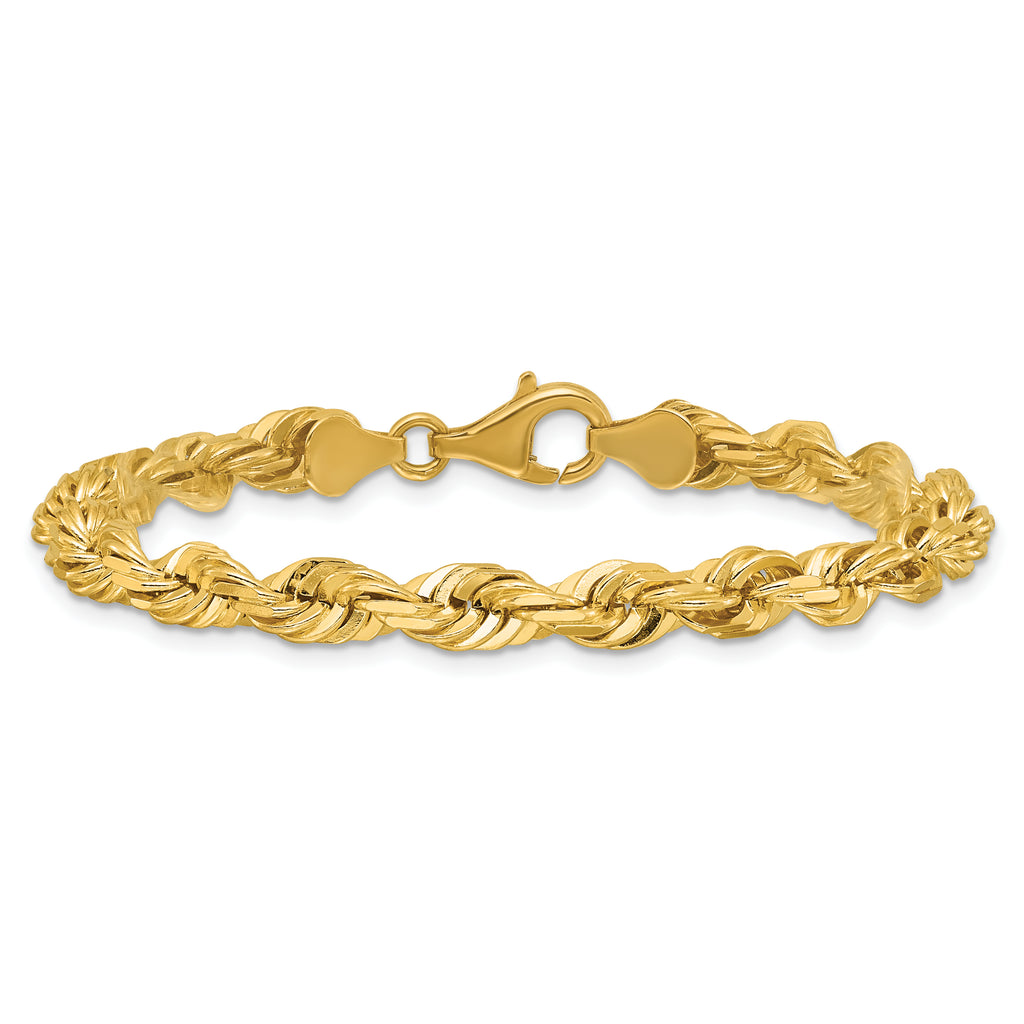 14K 9 inch 5.5mm Diamond-cut Rope with Fancy Lobster Clasp Chain