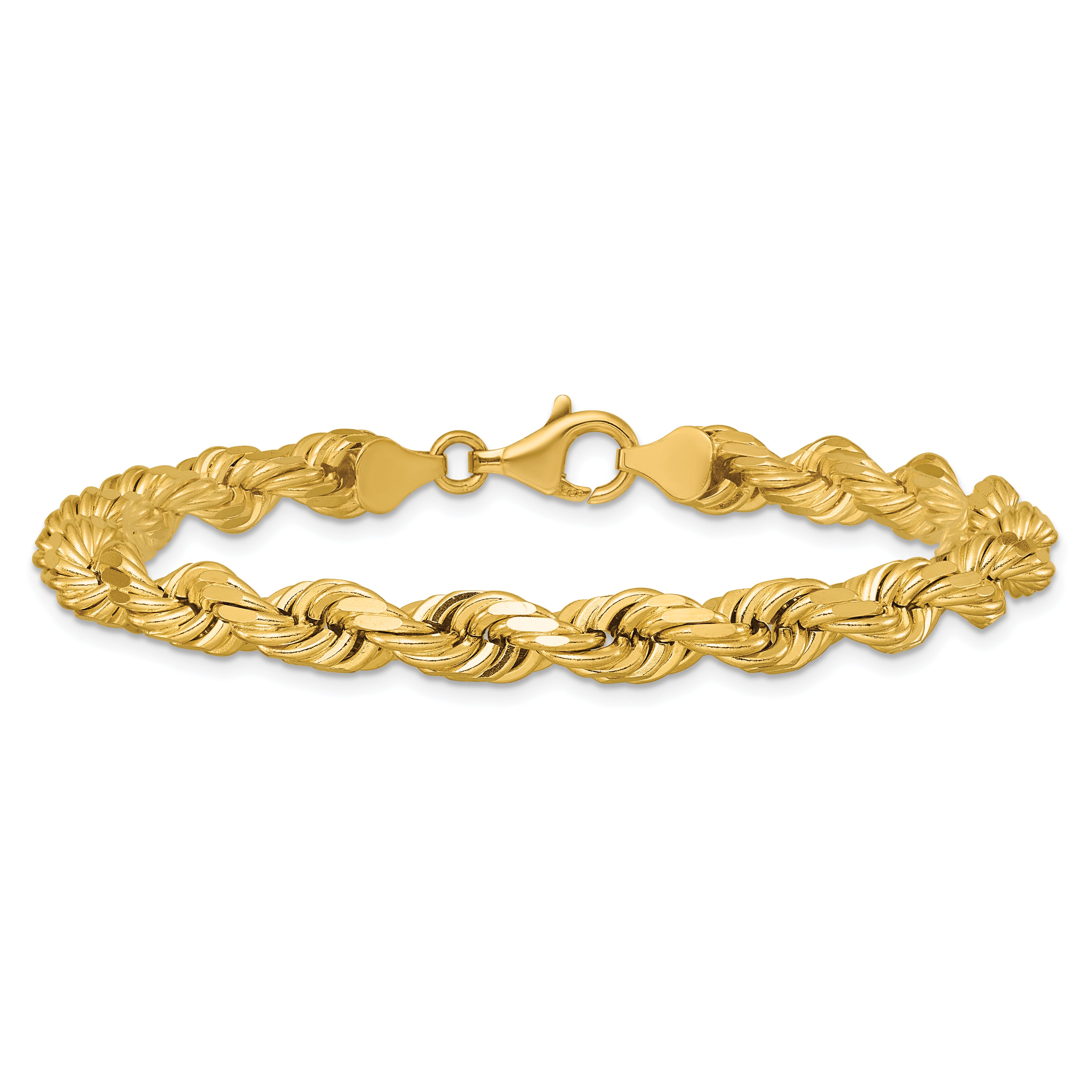 14K 9 inch 6.5mm Diamond-cut Rope with Fancy Lobster Clasp Chain