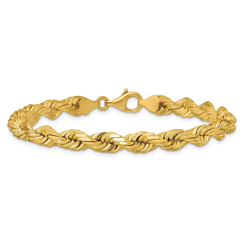 14K 8 inch 6.5mm Diamond-cut Rope with Fancy Lobster Clasp Chain - Sophia Jewelers