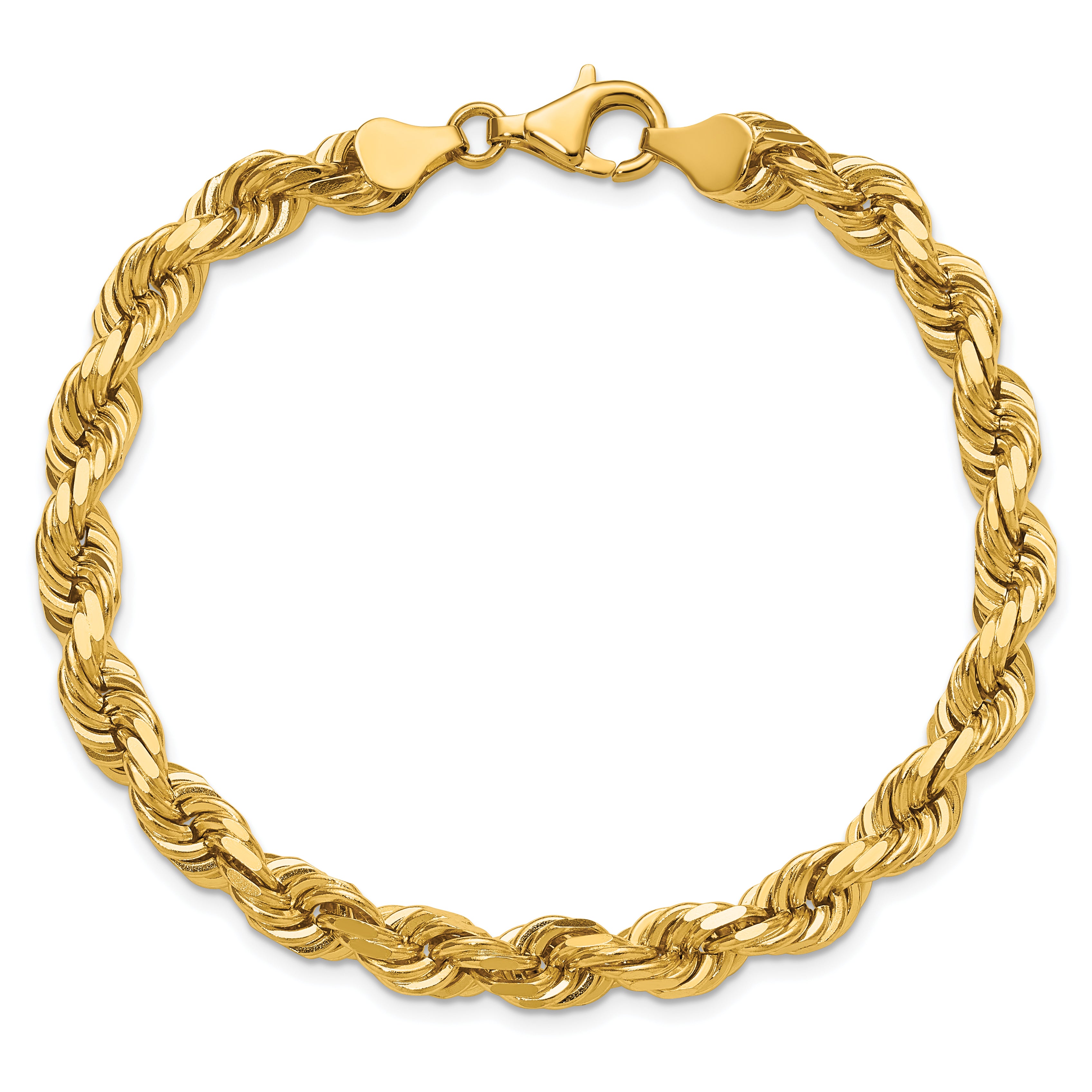 14K 9 inch 6.5mm Diamond-cut Rope with Fancy Lobster Clasp Chain