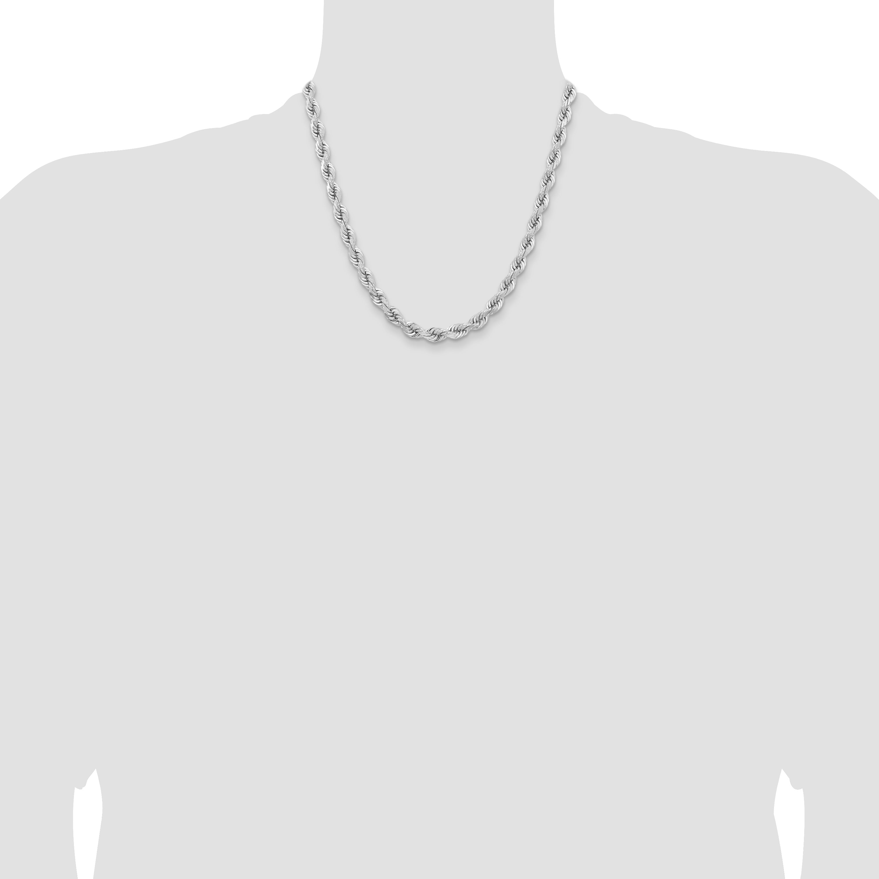 14k WG 6.5mm  D/C Rope with Fancy Lobster Clasp Chain
