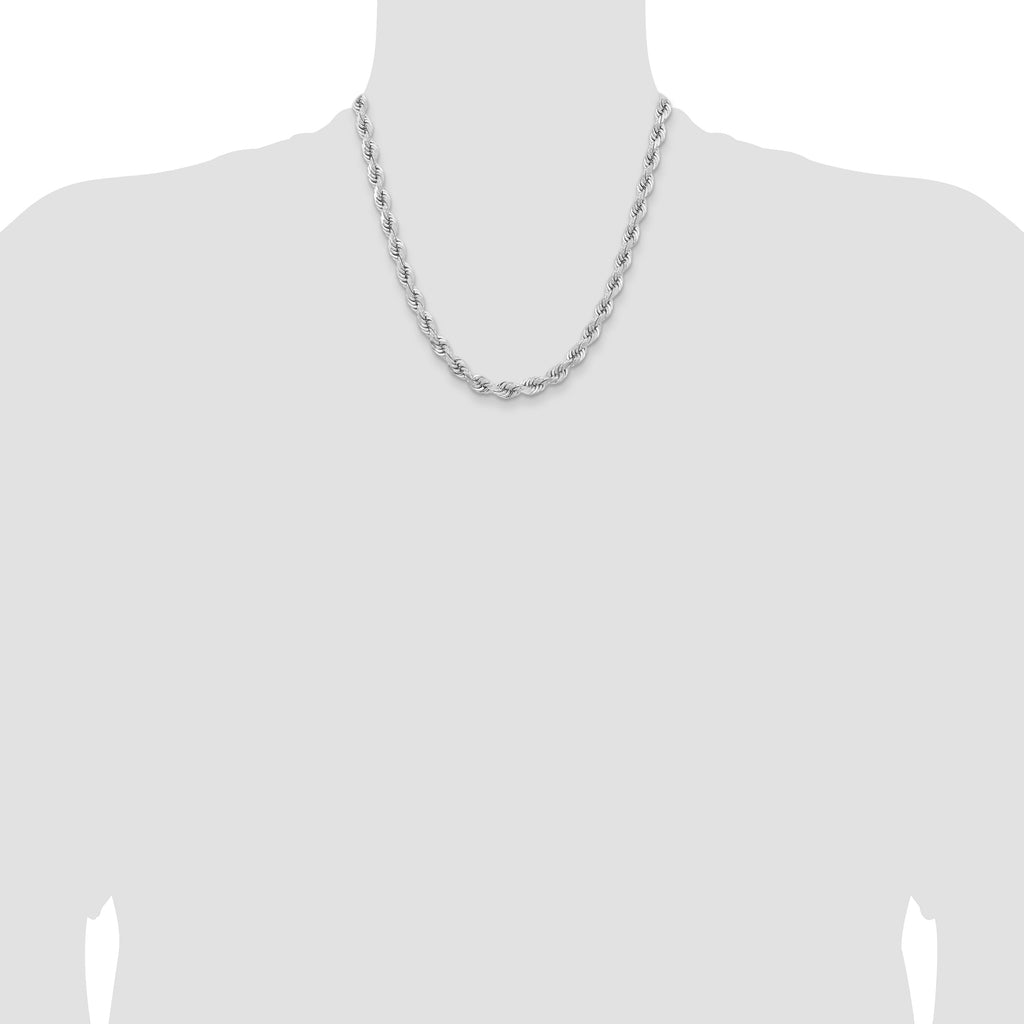 14k WG 6.5mm  D/C Rope with Fancy Lobster Clasp Chain