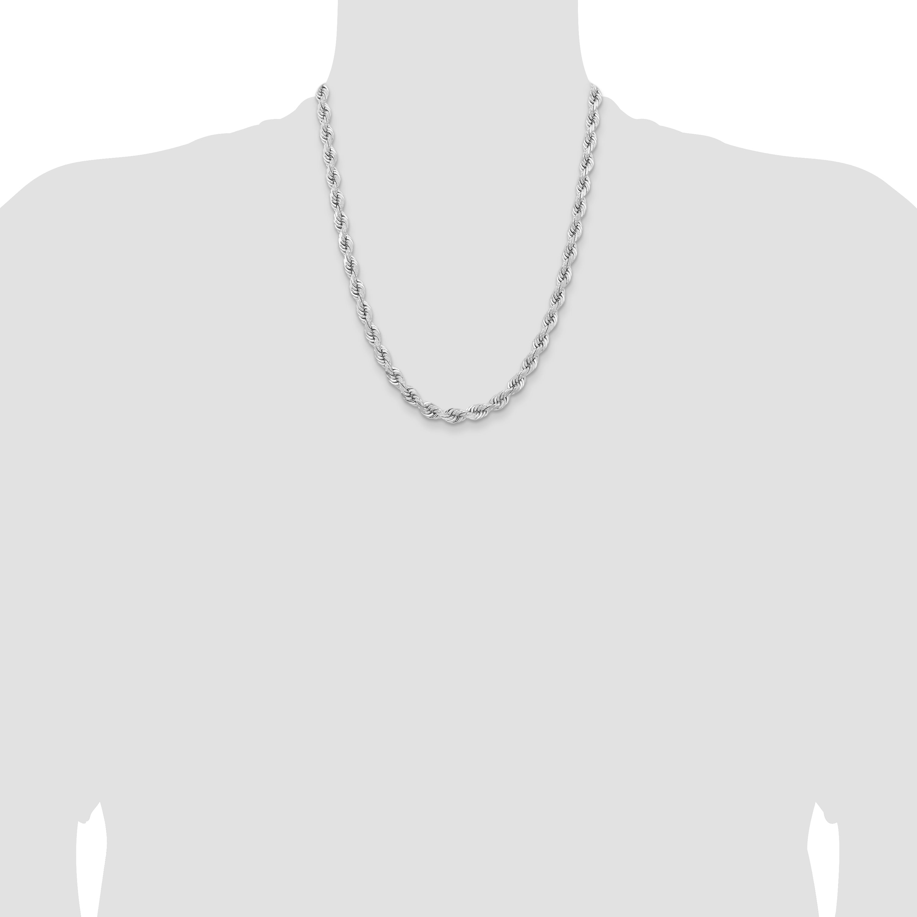 14k WG 6.5mm  D/C Rope with Fancy Lobster Clasp Chain