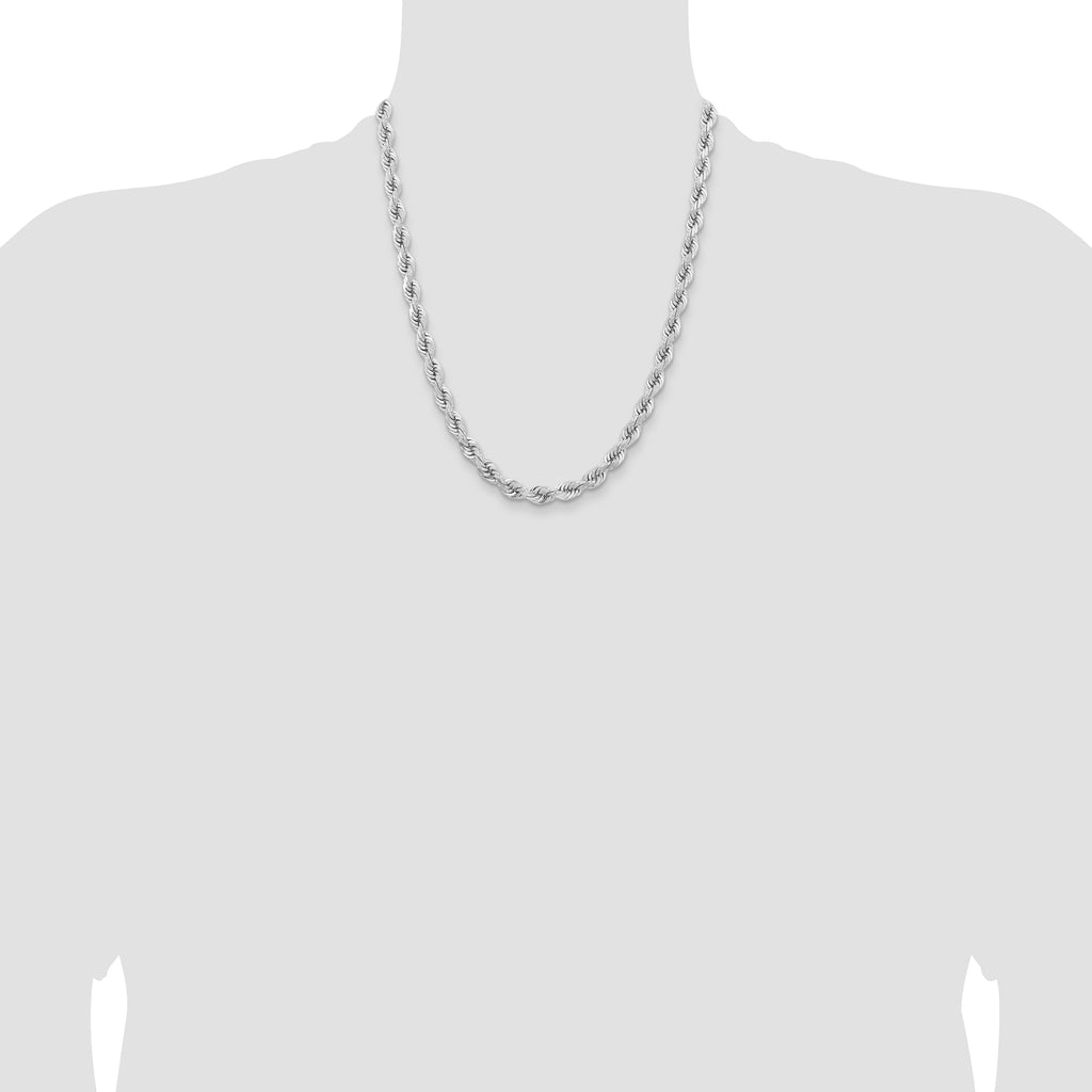 14k WG 6.5mm  D/C Rope with Fancy Lobster Clasp Chain
