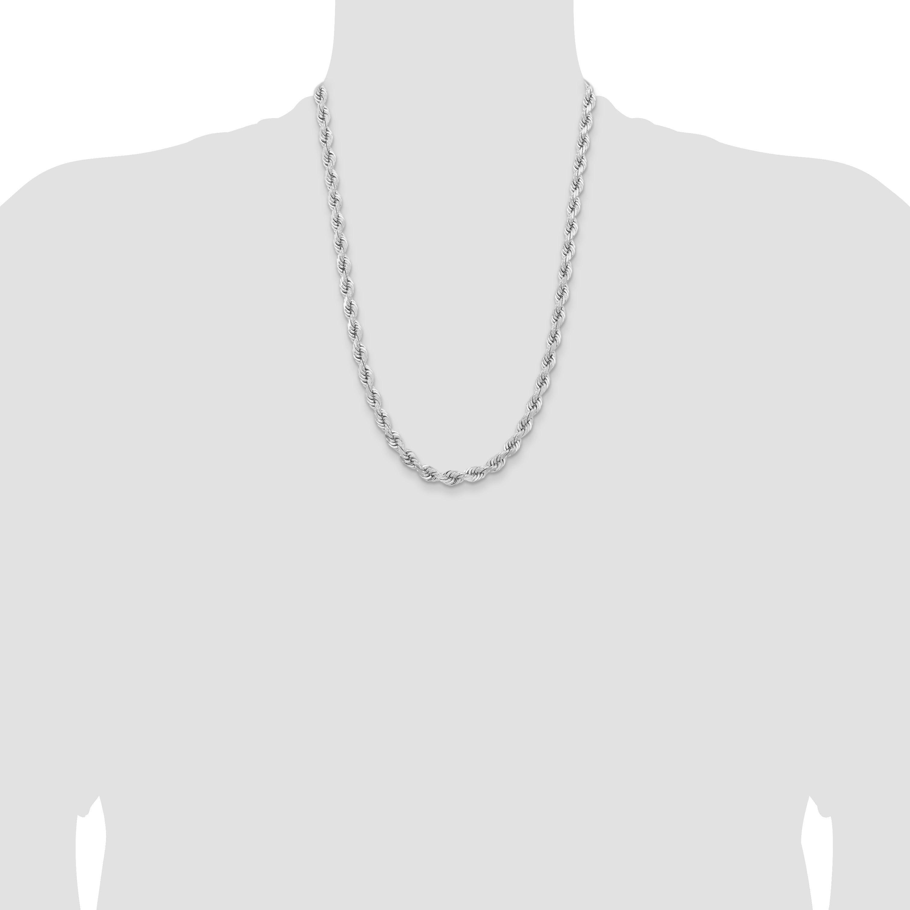 14k WG 6.5mm  D/C Rope with Fancy Lobster Clasp Chain