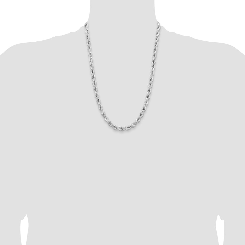 14k WG 6.5mm  D/C Rope with Fancy Lobster Clasp Chain