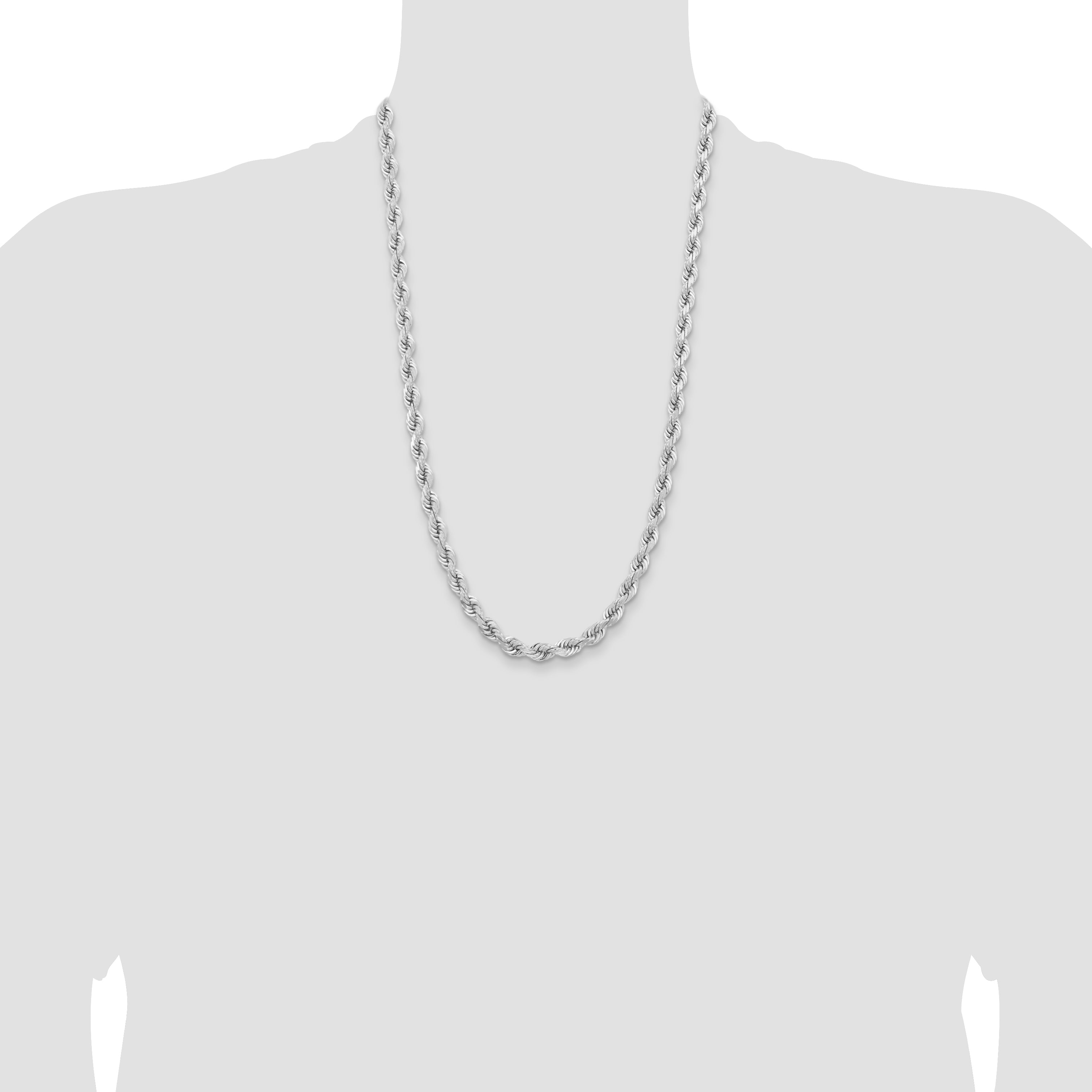14k WG 6.5mm  D/C Rope with Fancy Lobster Clasp Chain