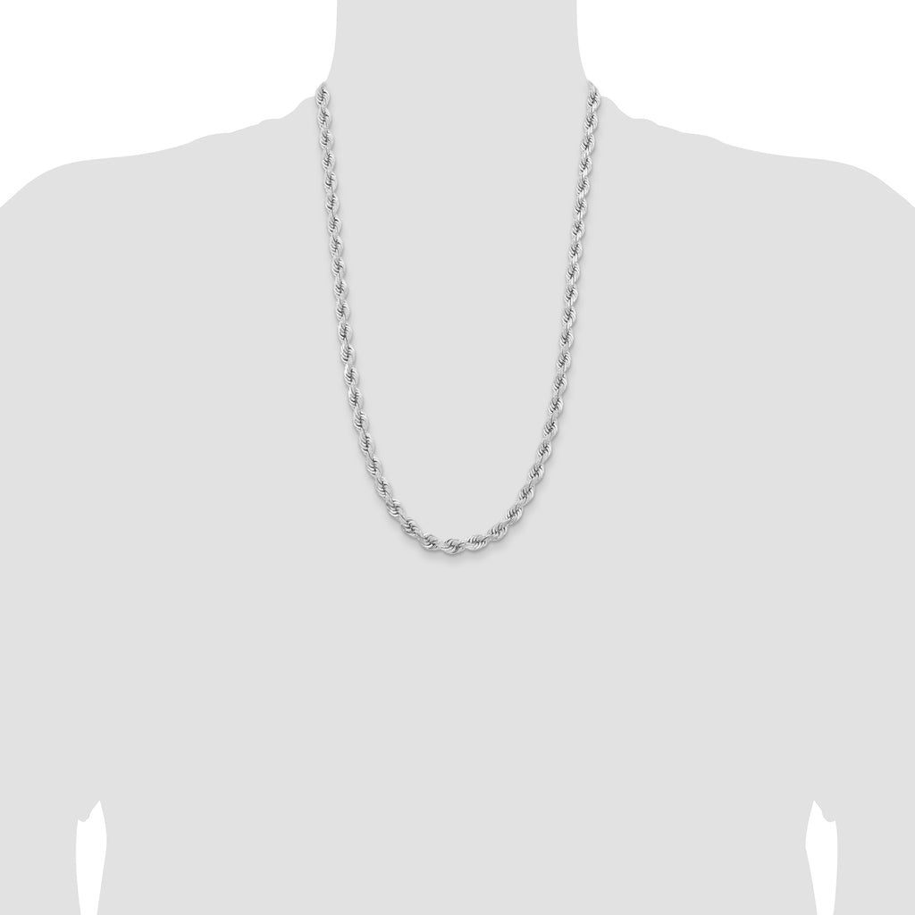 14k WG 6.5mm  D/C Rope with Fancy Lobster Clasp Chain