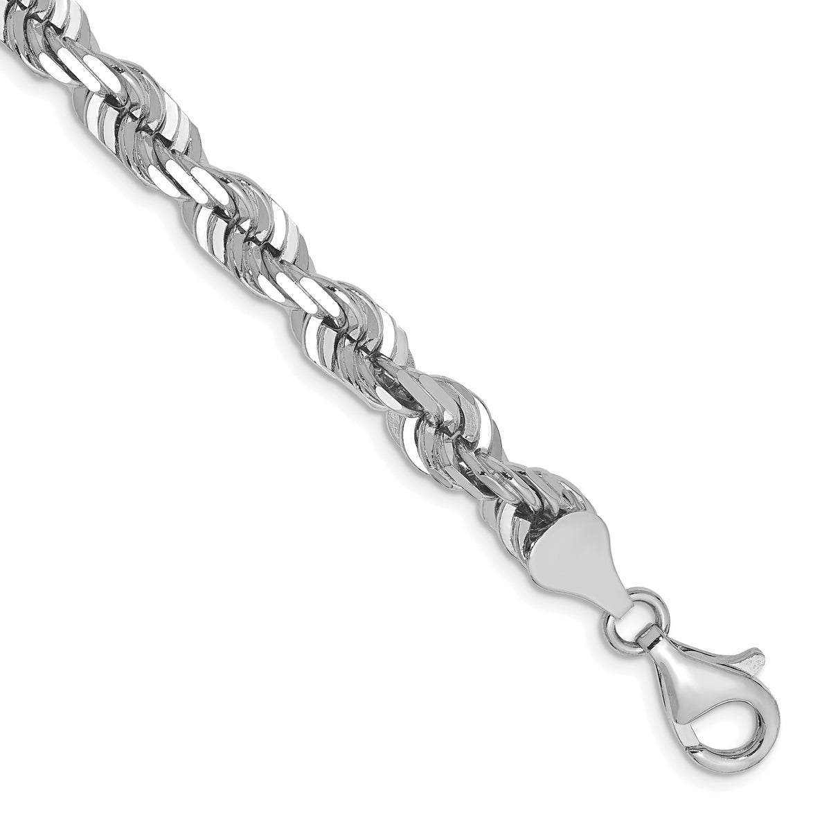 14k WG 6.5mm  D/C Rope with Fancy Lobster Clasp Chain