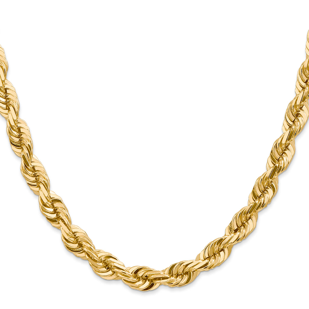 14K Yellow Gold Solid Diamond-Cut Rope Chain Necklace 7mm
