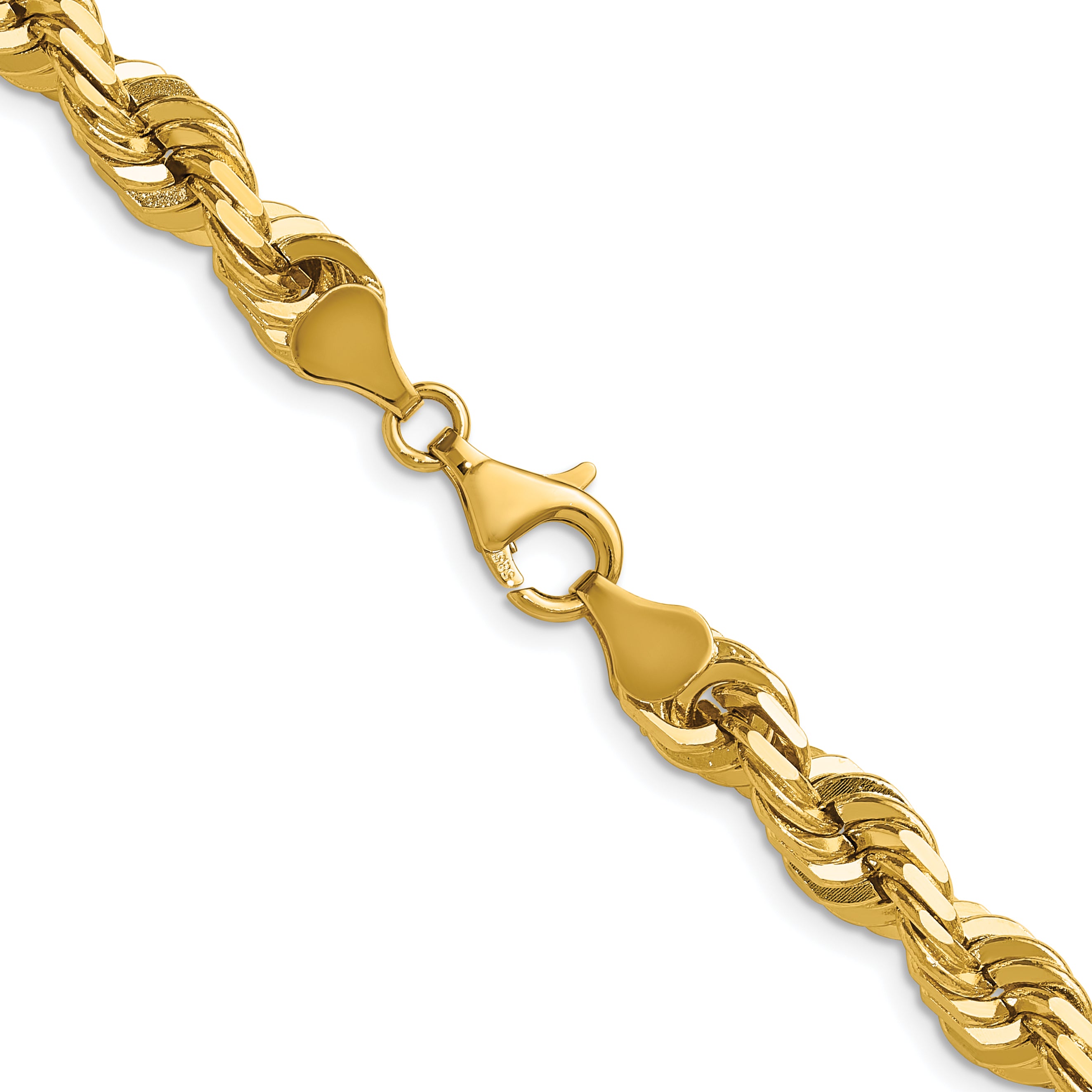 14K Yellow Gold Solid Diamond-Cut Rope Chain Necklace 7mm