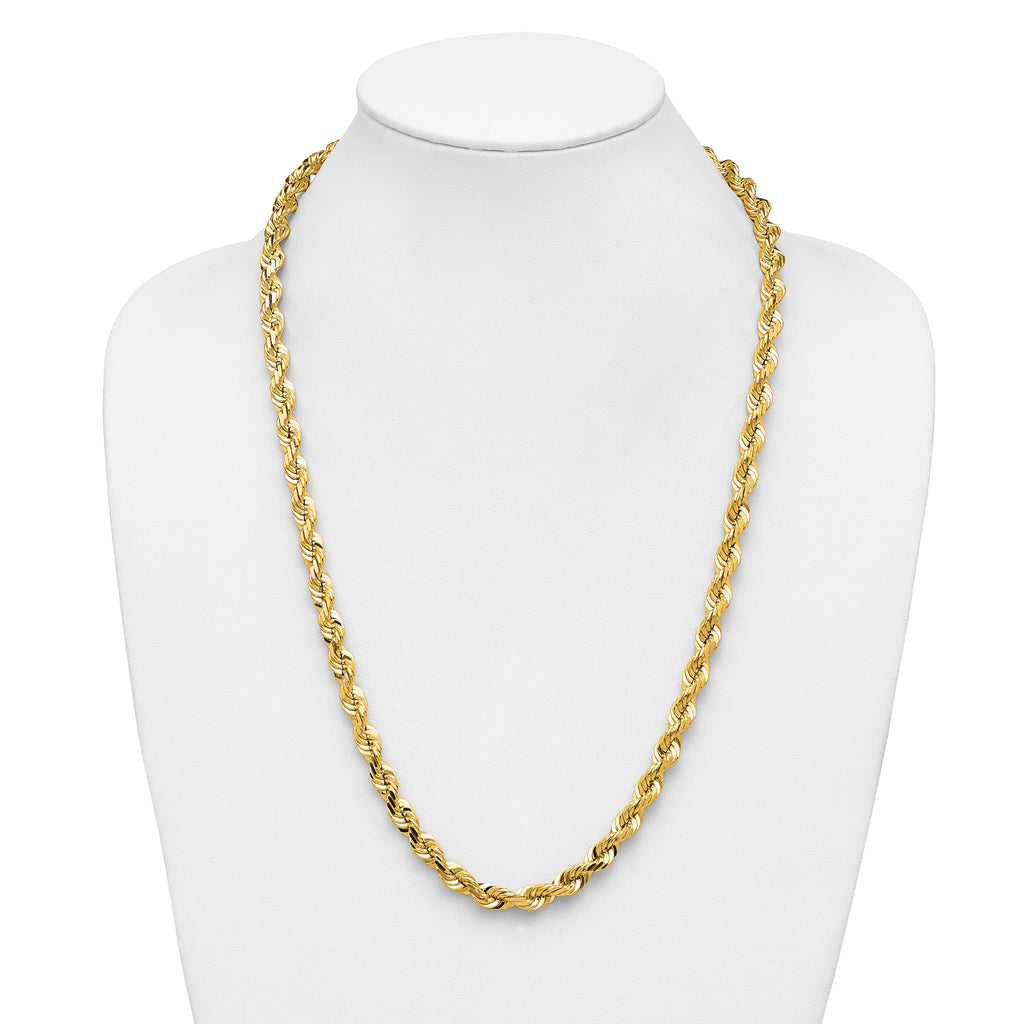 14K Yellow Gold Solid Diamond-Cut Rope Chain Necklace 7mm