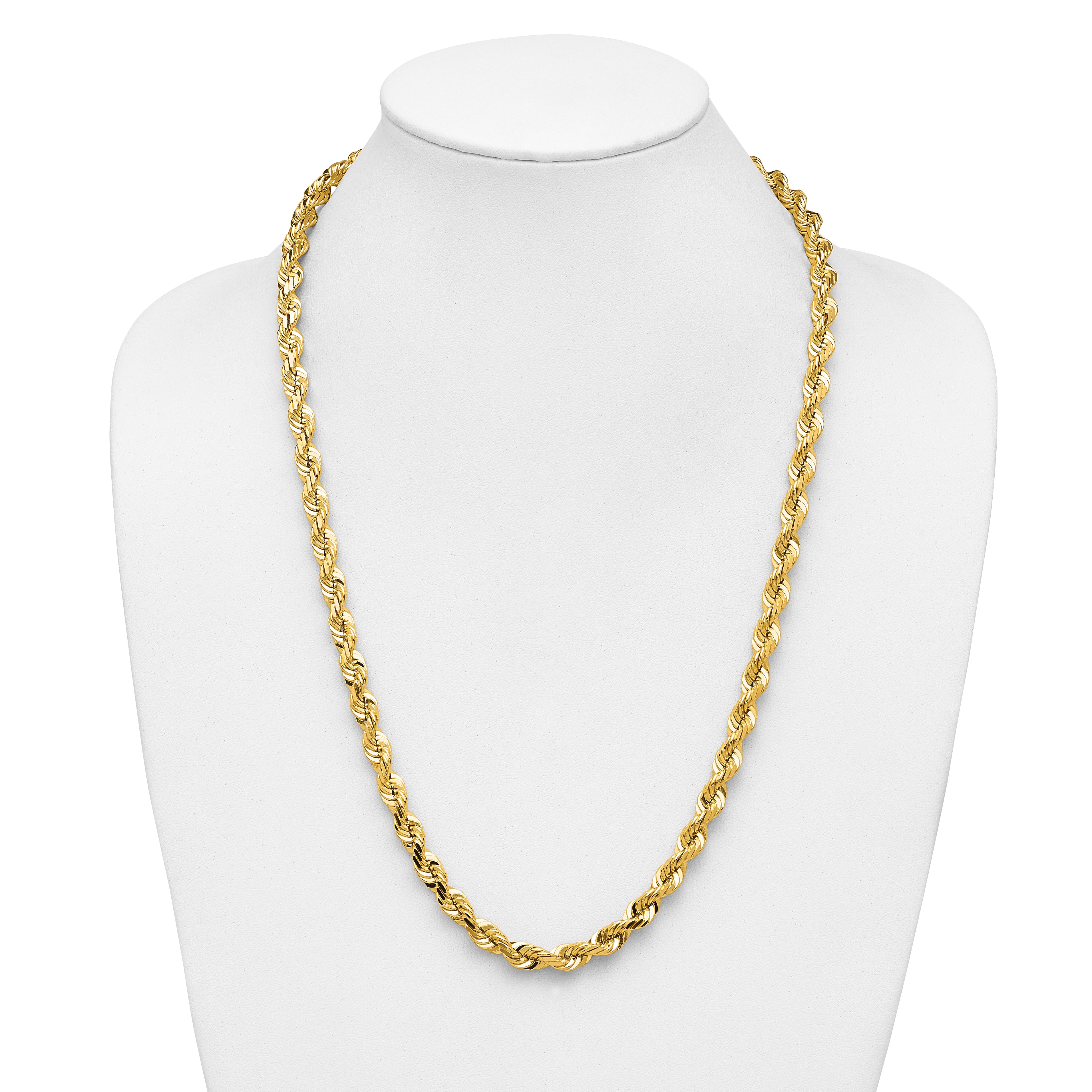 14K Yellow Gold Solid Diamond-Cut Rope Chain Necklace 7mm