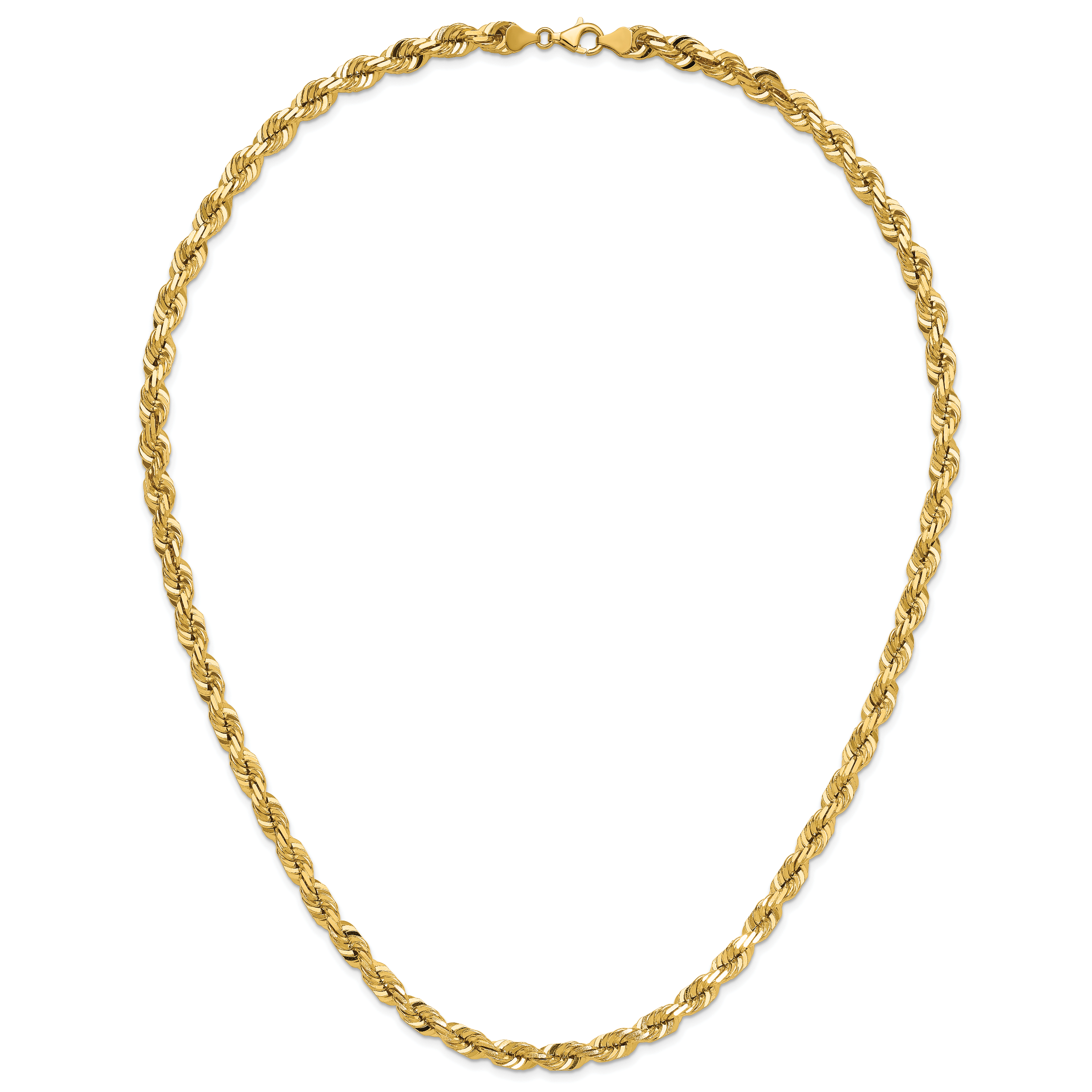 14K Yellow Gold Solid Diamond-Cut Rope Chain Necklace 7mm