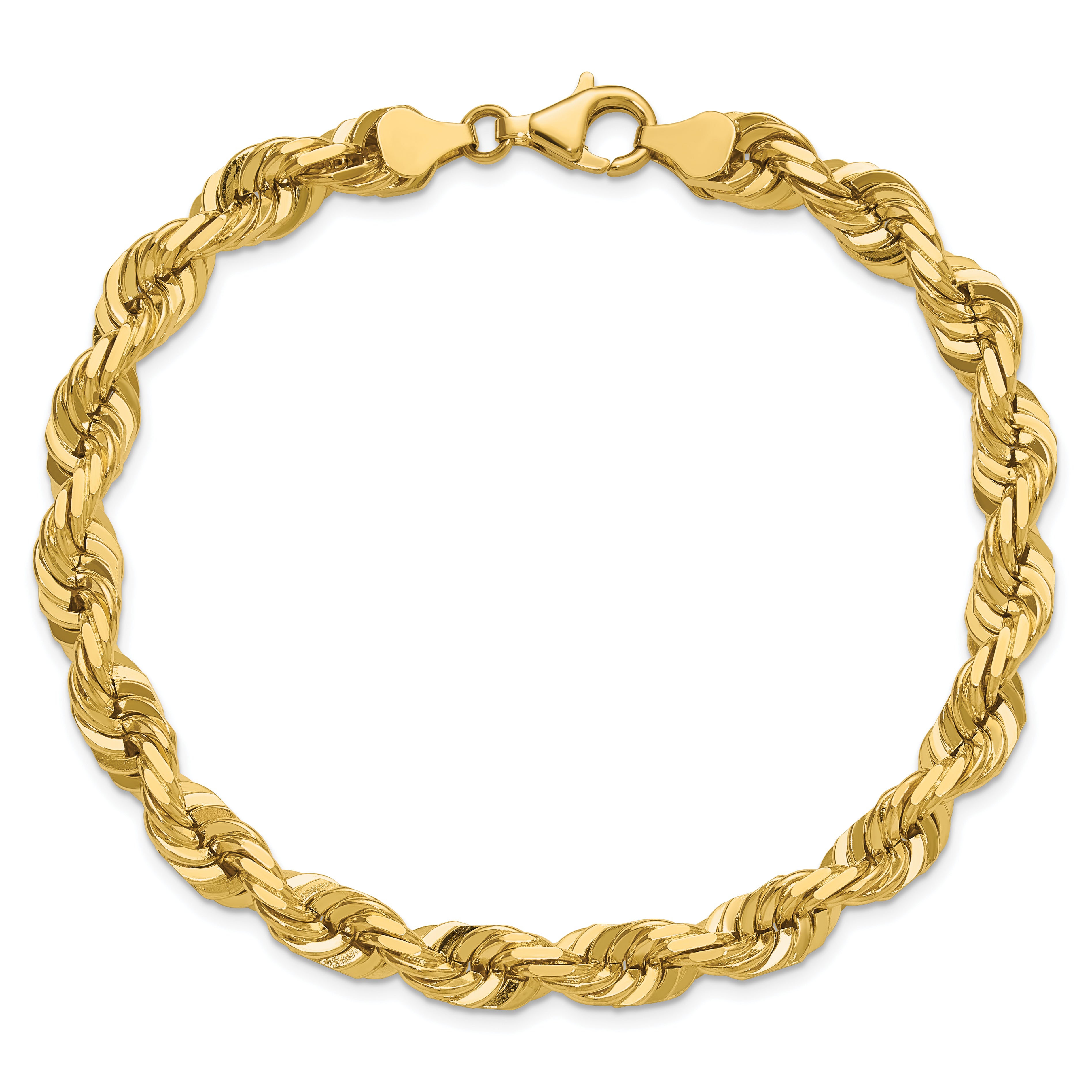 14K 9 inch 7mm Diamond-cut Rope with Fancy Lobster Clasp Chain