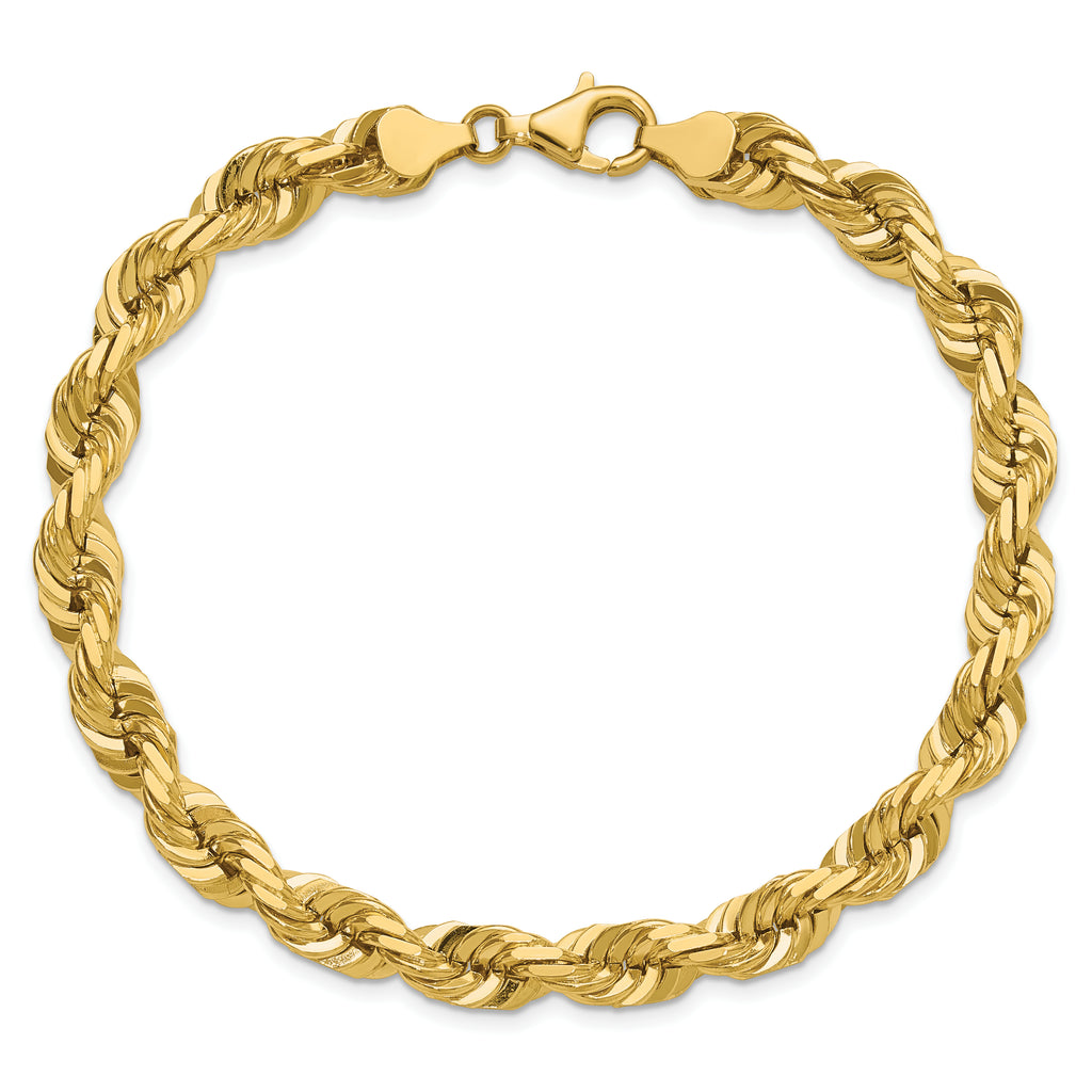 14K 9 inch 7mm Diamond-cut Rope with Fancy Lobster Clasp Chain