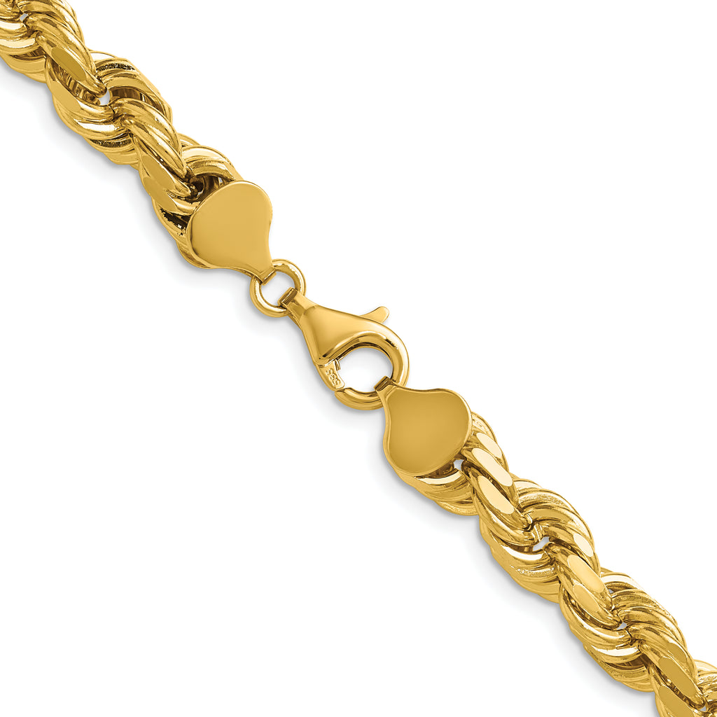 14K Yellow Gold Solid Diamond-Cut Rope Chain Necklace 8mm