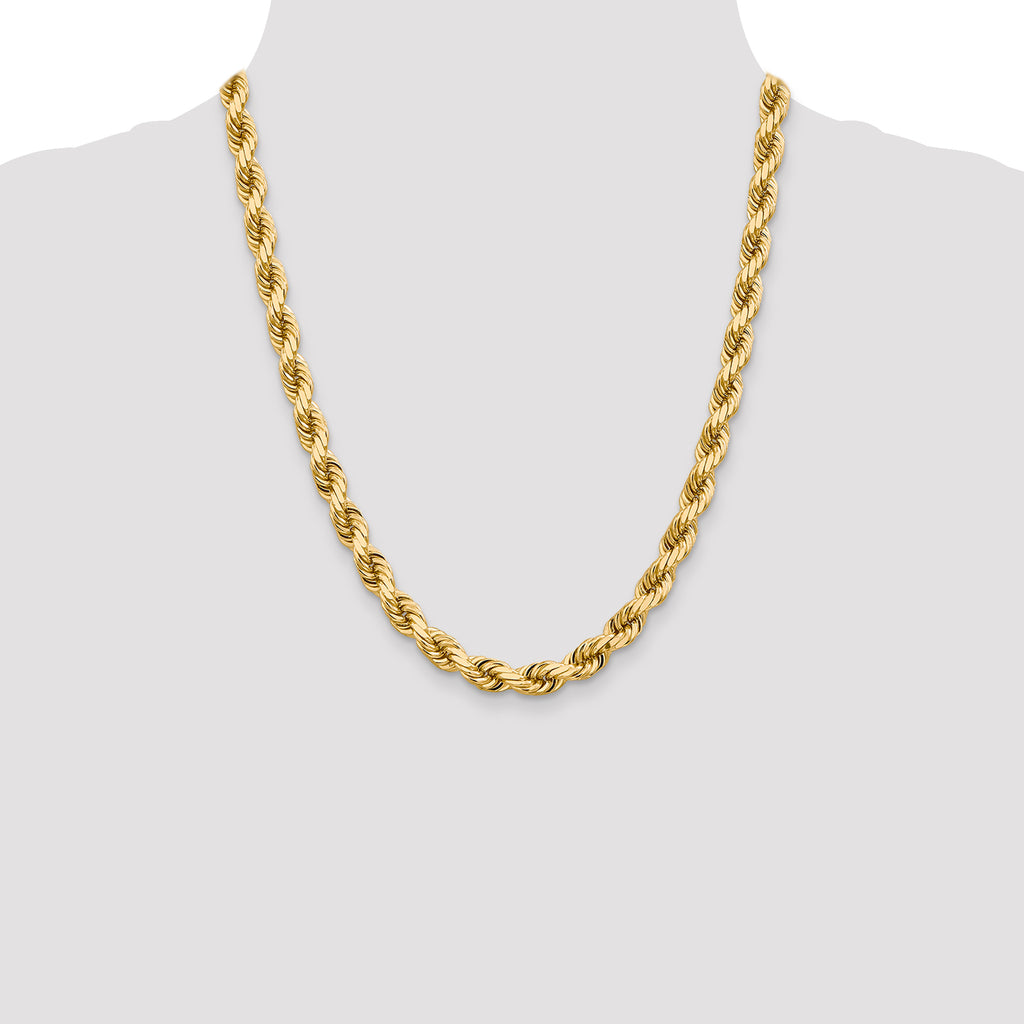 14K Yellow Gold Solid Diamond-Cut Rope Chain Necklace 8mm