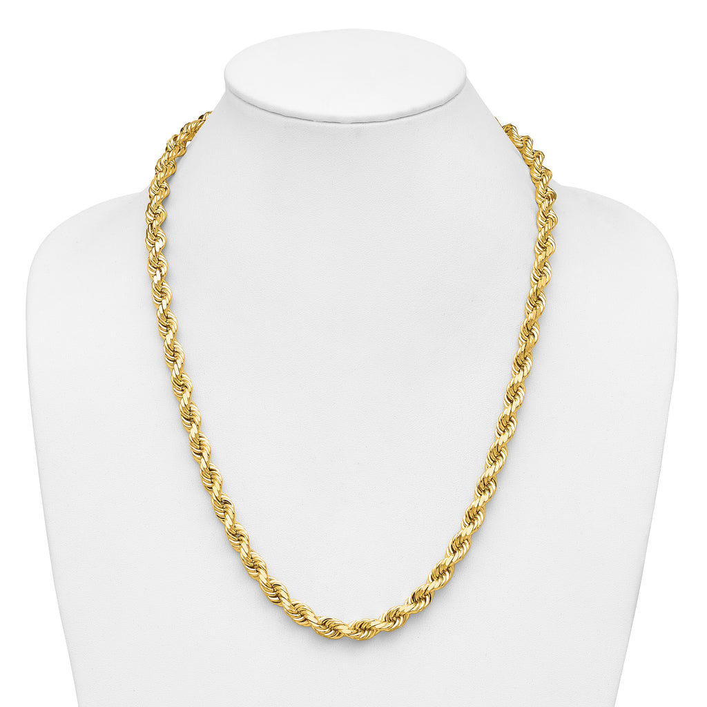 14K 24 inch 8mm Diamond-cut Rope with Fancy Lobster Clasp Chain