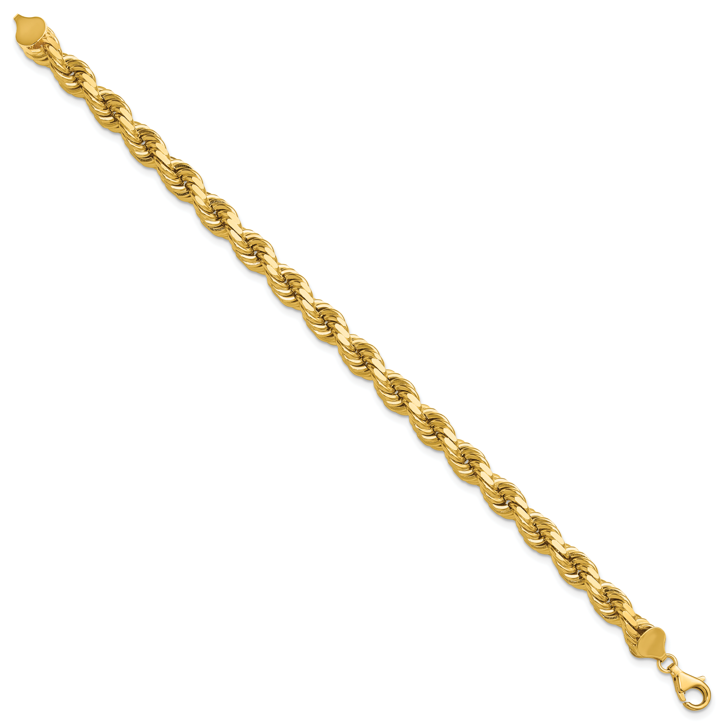 14K 9 inch 8mm Diamond-cut Rope with Fancy Lobster Clasp Chain