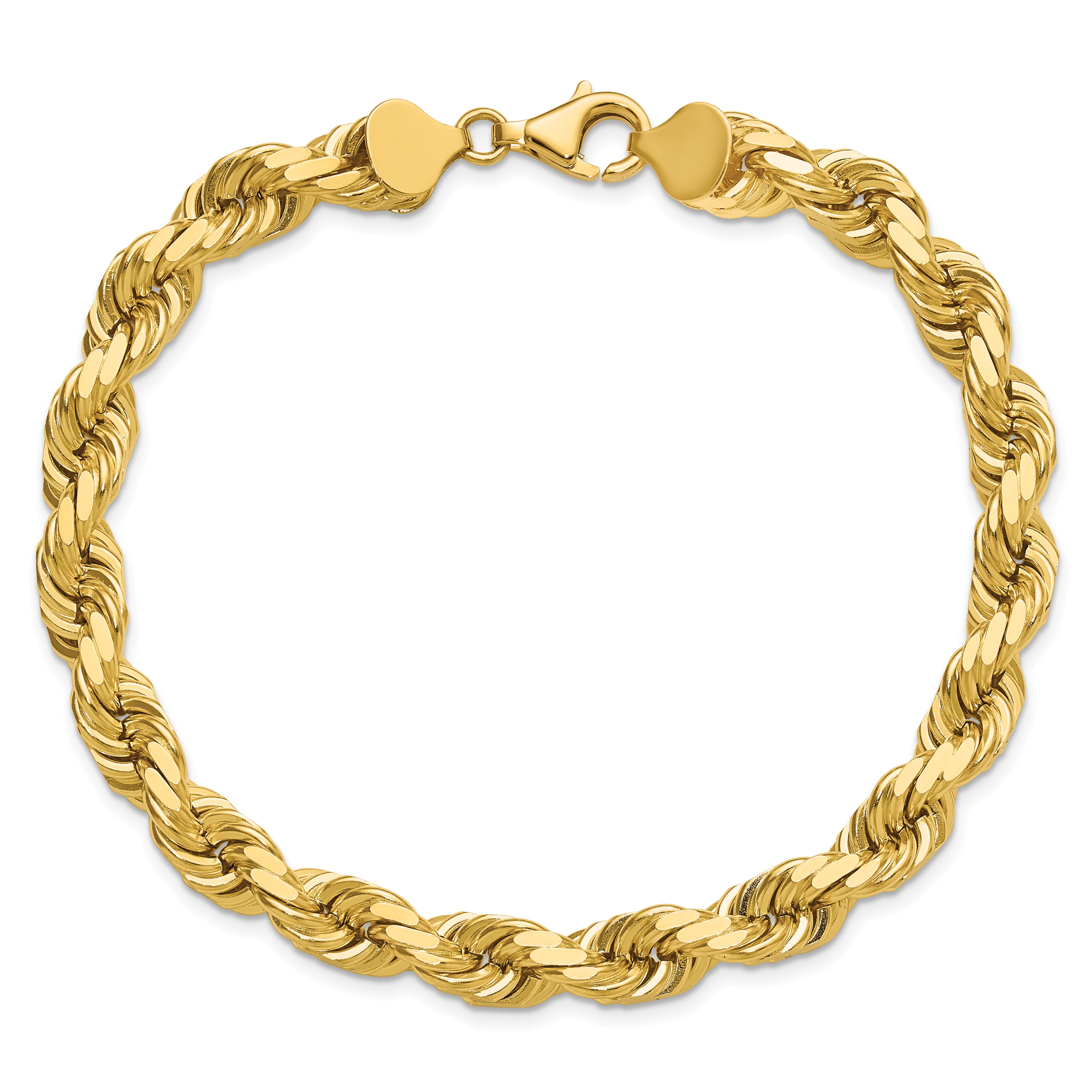 14K 9 inch 8mm Diamond-cut Rope with Fancy Lobster Clasp Chain