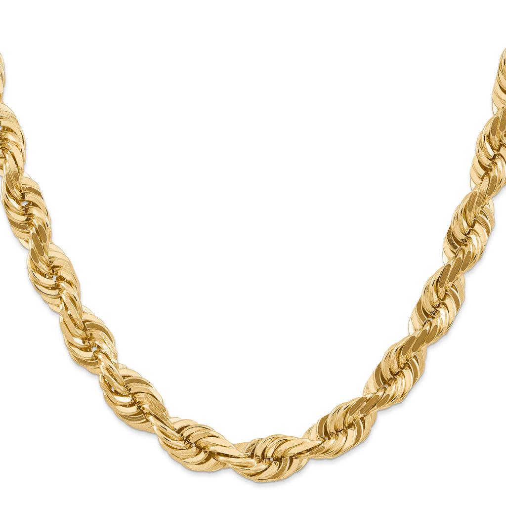 14K Yellow Gold Solid Diamond-Cut Rope Chain Necklace 10mm