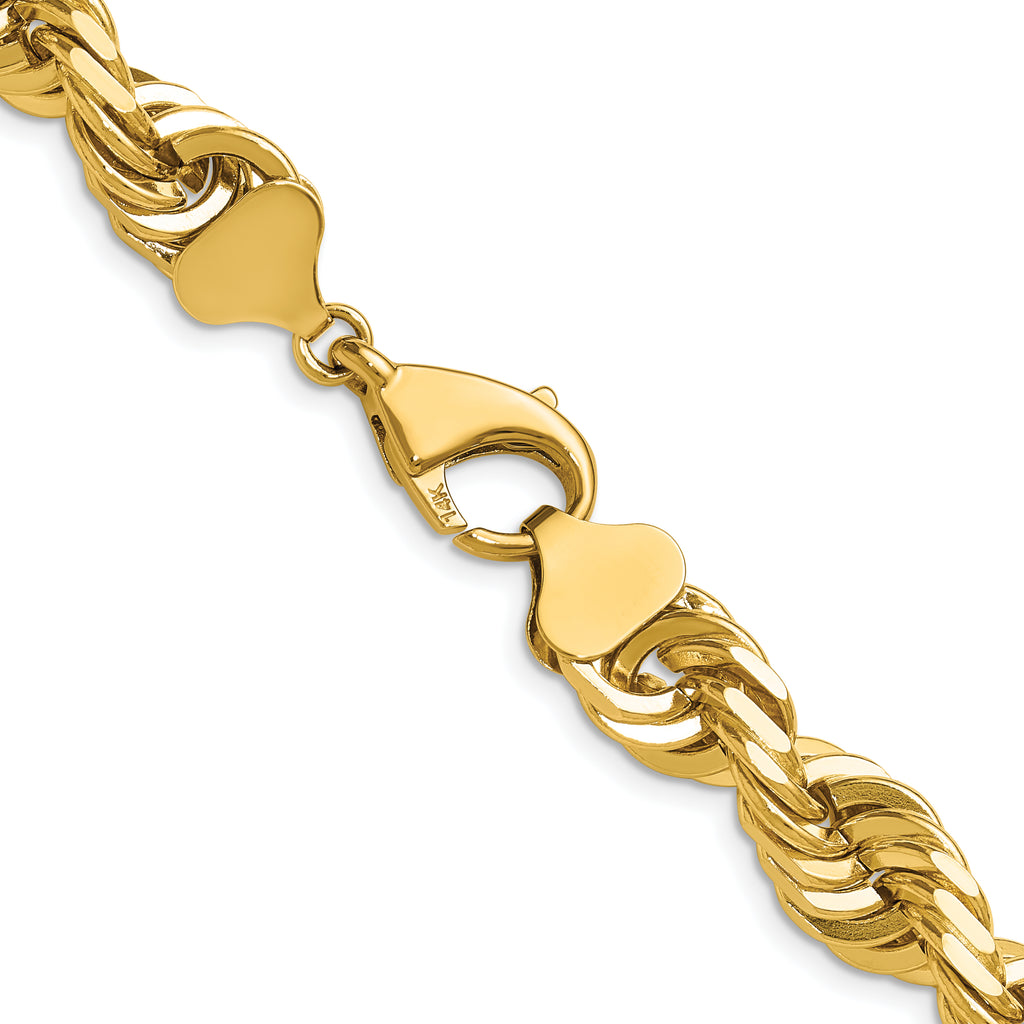 14K Yellow Gold Solid Diamond-Cut Rope Chain Necklace 10mm