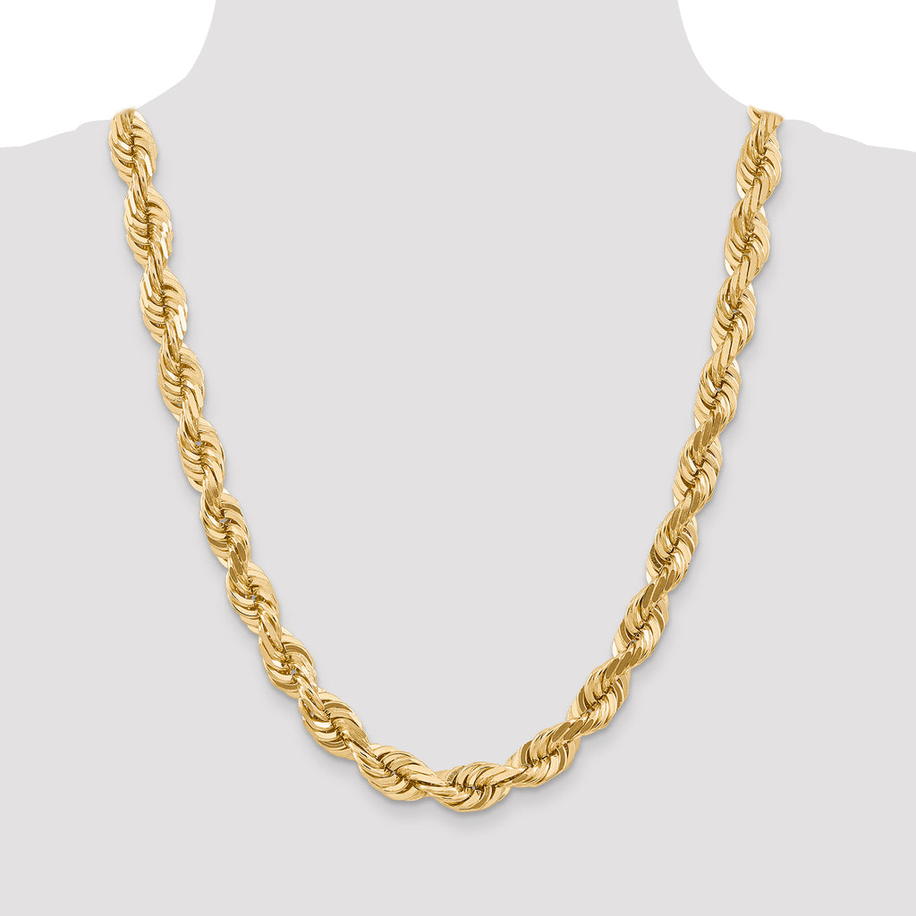 14K Yellow Gold Solid Diamond-Cut Rope Chain Necklace 10mm