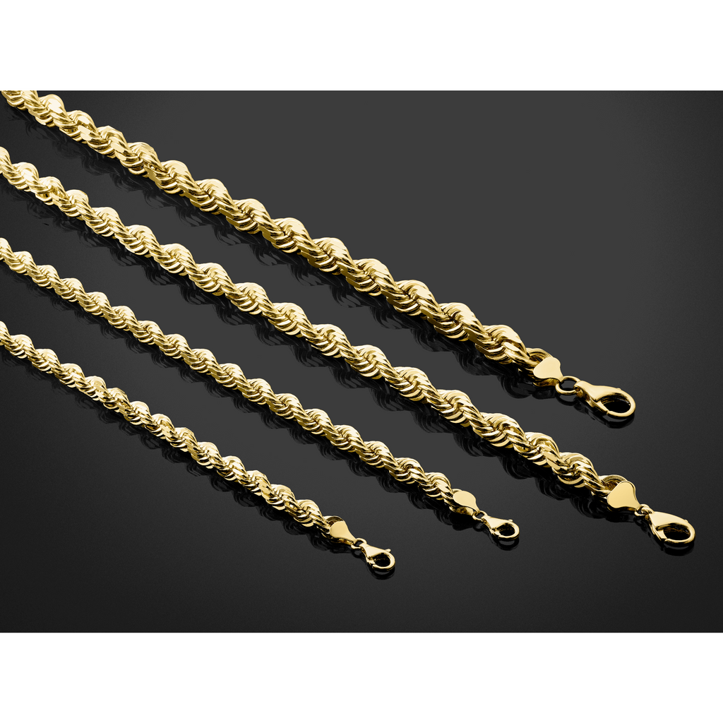 14K Yellow Gold Solid Diamond-Cut Rope Chain Necklace 7mm