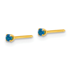 Inverness Stainless Steel 24k Gold-plated 2mm Blue CZ Stud Post Piercing Earrings