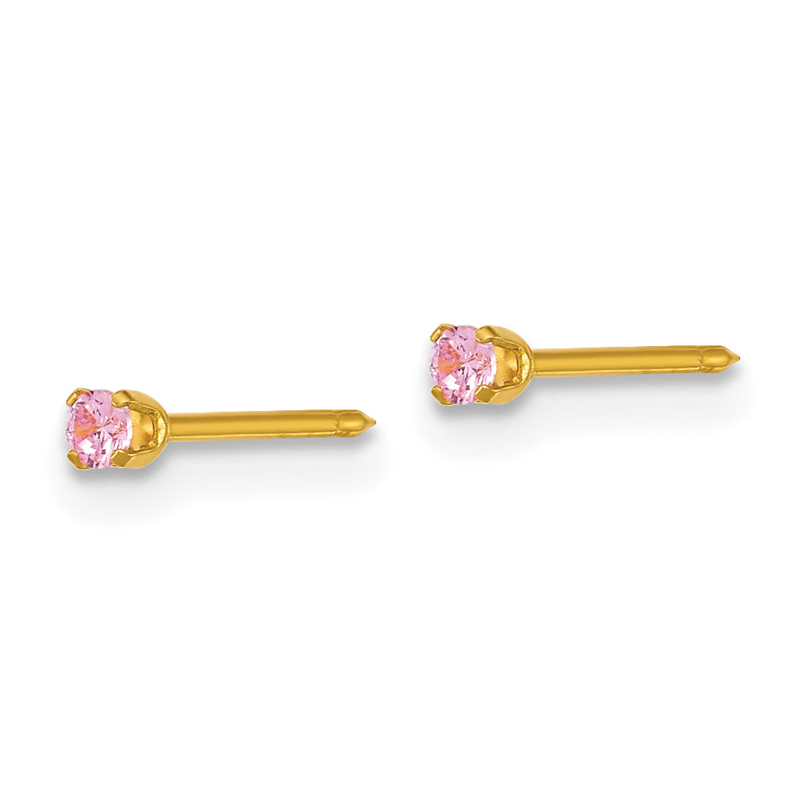 Inverness Stainless Steel 24k Gold-plated 2mm Pink CZ Stud Post Piercing Earrings