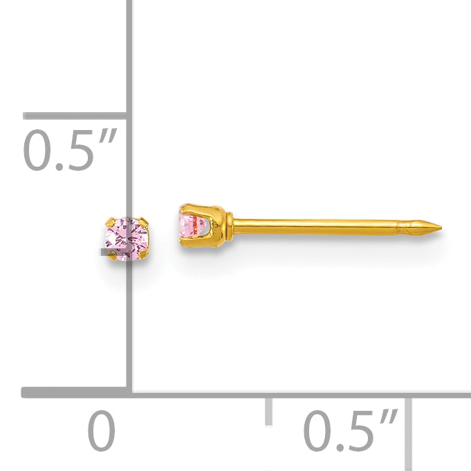 Inverness Stainless Steel 24k Gold-plated 2mm Pink CZ Stud Post Piercing Earrings