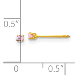 Inverness Stainless Steel 24k Gold-plated 2mm Pink CZ Stud Post Piercing Earrings
