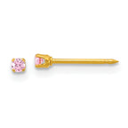Inverness Stainless Steel 24k Gold-plated 2mm Pink CZ Stud Post Piercing Earrings