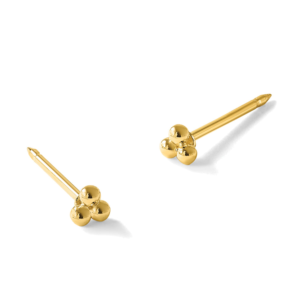 Triple Ball Piercing Stud Earrings in 14K Yellow Gold, 2.75mm - Sophia Jewelers