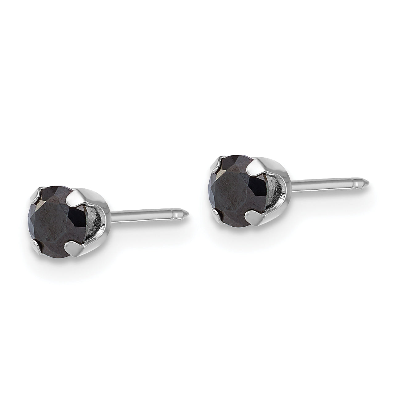 Inverness 14k White Gold Polished 4mm Black CZ Stud Post Piercing Earrings