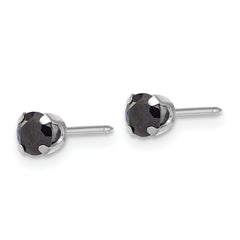 Inverness 14k White Gold Polished 4mm Black CZ Stud Post Piercing Earrings