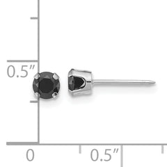 Inverness 14k White Gold Polished 4mm Black CZ Stud Post Piercing Earrings