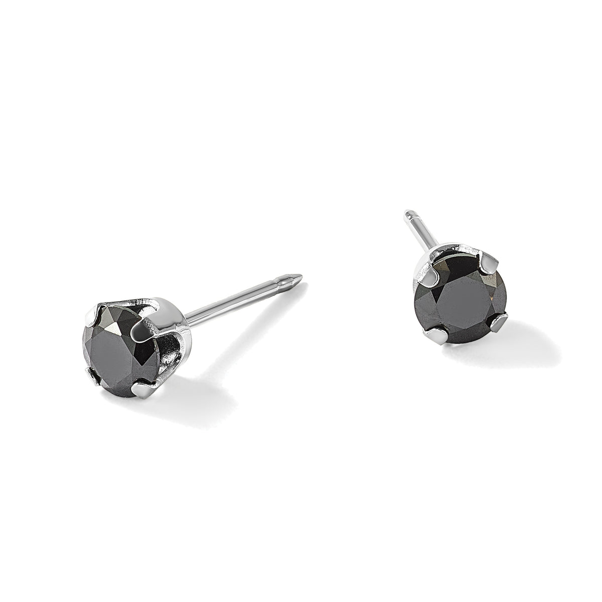 Black Cubic Zirconia Piercing Stud Earrings in 14K White Gold, 4.2mm - Sophia Jewelers