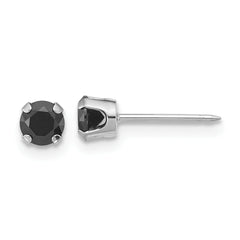 Inverness 14k White Gold Polished 4mm Black CZ Stud Post Piercing Earrings
