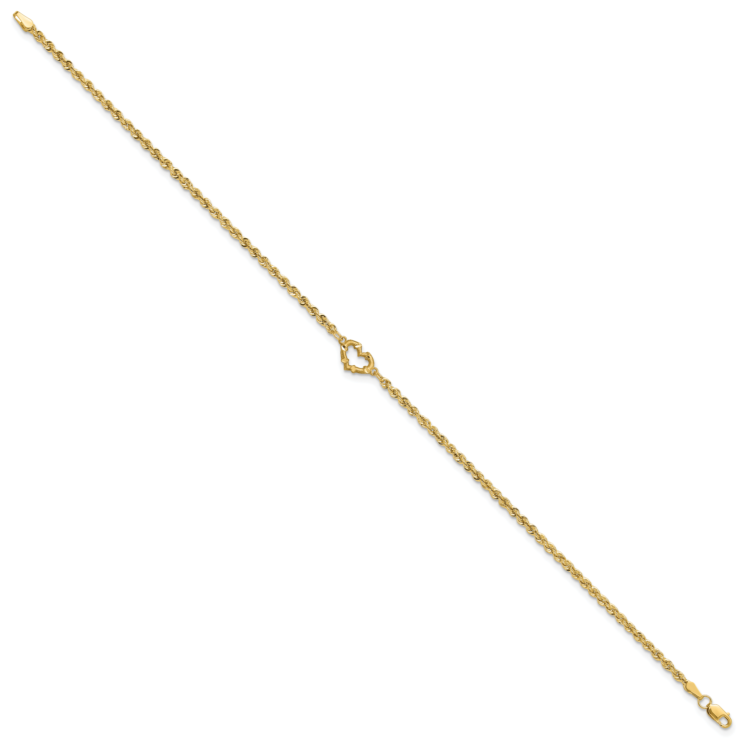 10k Diamond-cut Open Heart and Rope Chain 10 inch Anklet