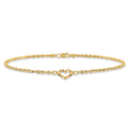 10k Diamond-cut Open Heart and Rope Chain 10 inch Anklet