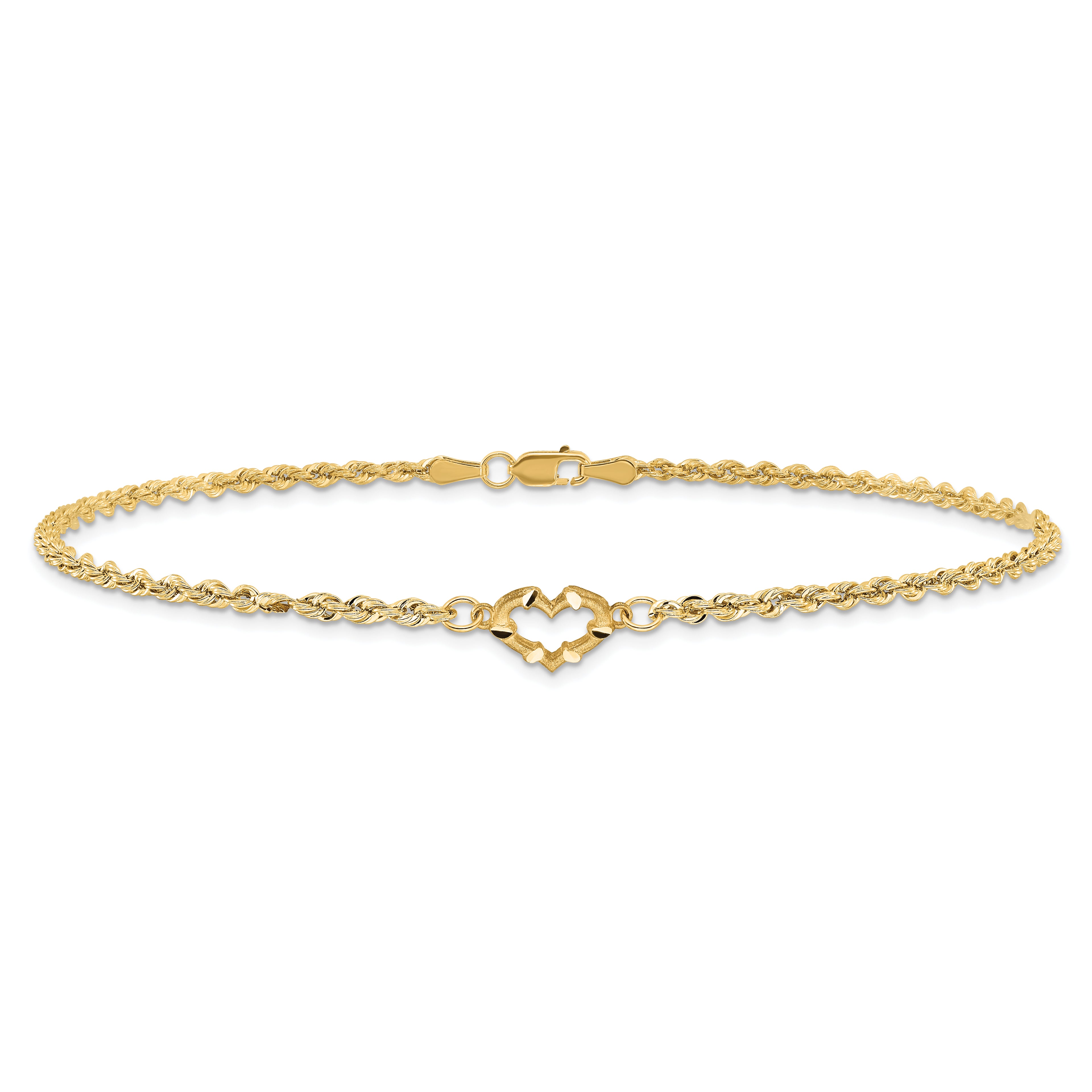 10k Diamond-cut Open Heart and Rope Chain 10 inch Anklet
