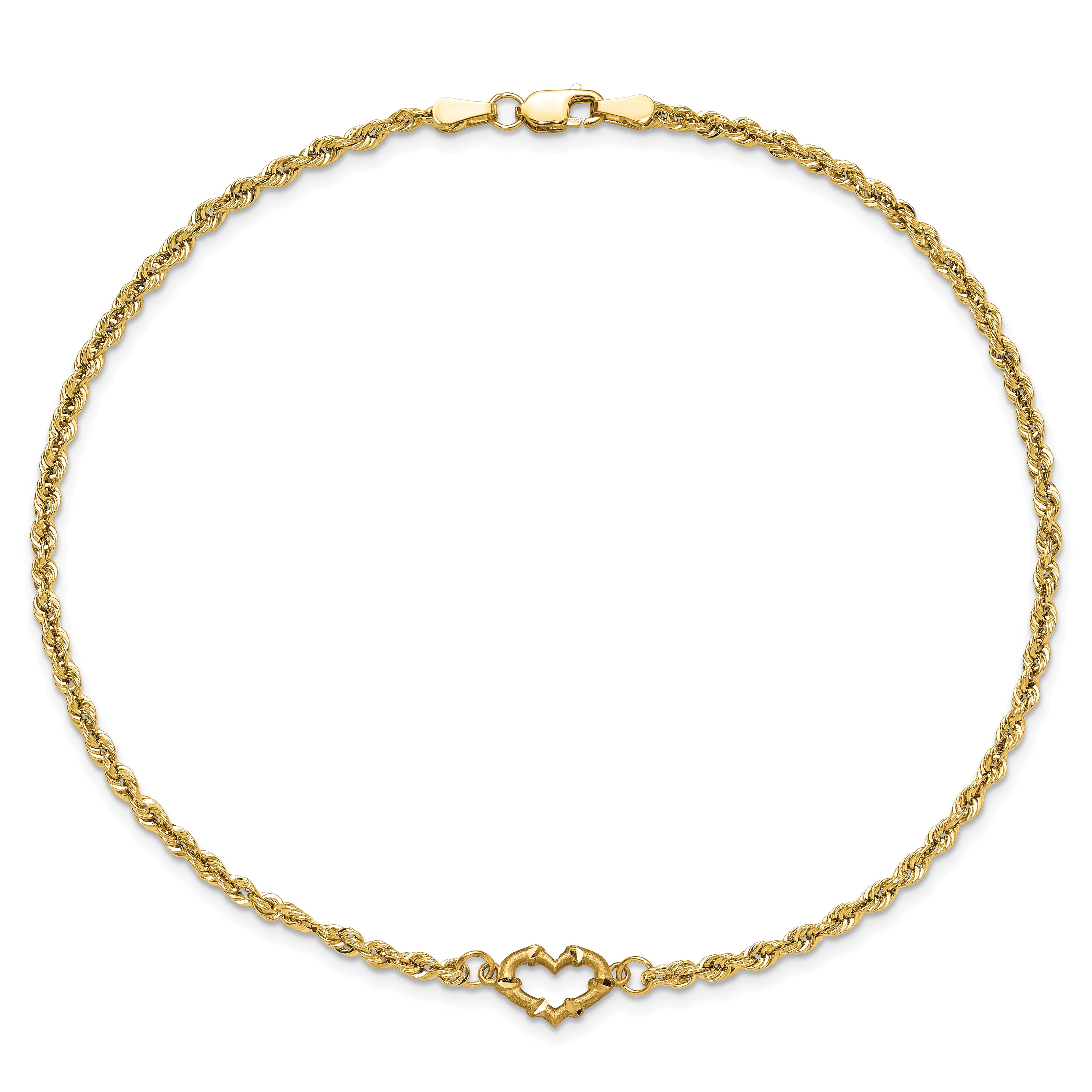 10k Diamond-cut Open Heart and Rope Chain 10 inch Anklet